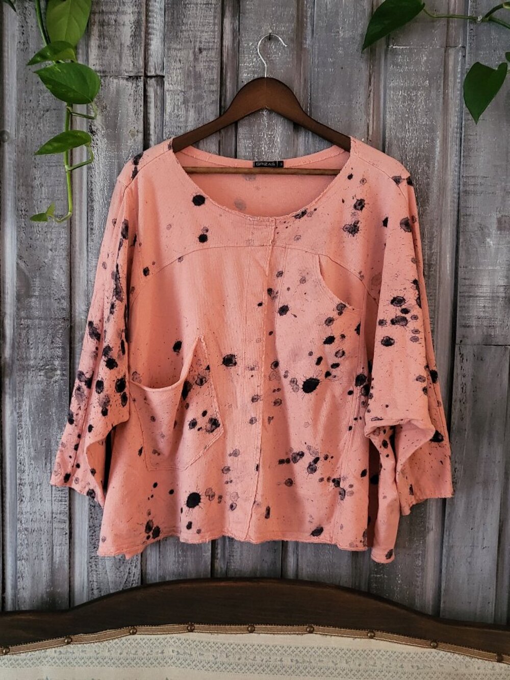 Grizas Oversized Fit Jersey Linen Splatter Top M